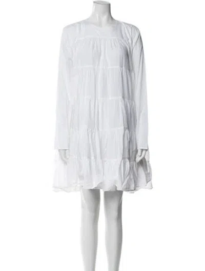 Pre-owned Merlette Crew Neck Midi Length Dress In White