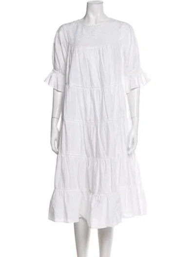 Pre-owned Merlette Crew Neck Midi Length Dress In White