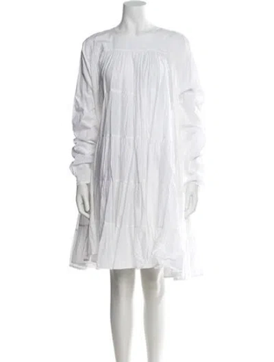 Pre-owned Merlette Crew Neck Midi Length Dress In White