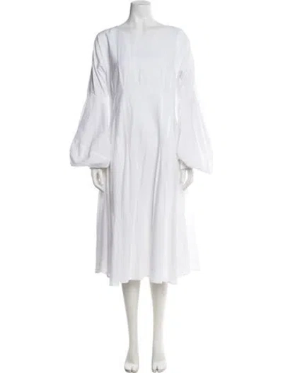 Pre-owned Merlette Crew Neck Midi Length Dress In White