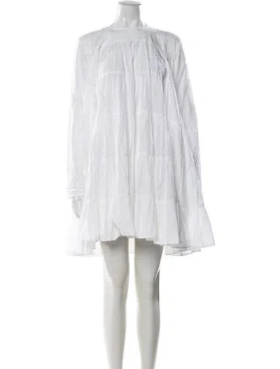 Pre-owned Merlette Crew Neck Midi Length Dress In White