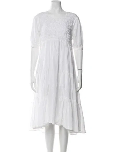 Pre-owned Merlette Crew Neck Midi Length Dress In White