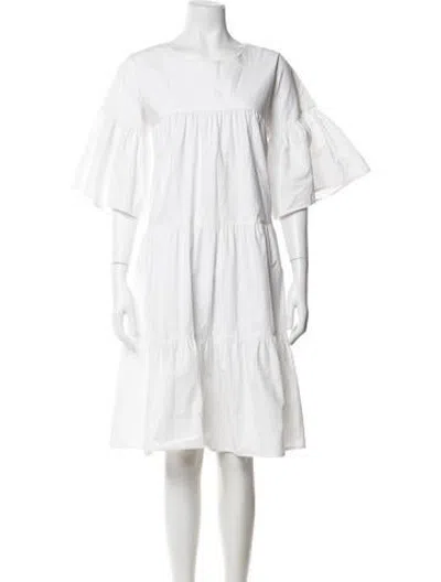 Pre-owned Merlette Crew Neck Midi Length Dress In White