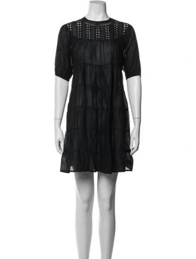 Pre-owned Merlette Crew Neck Mini Dress In Black