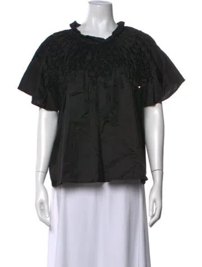 Pre-owned Merlette Crew Neck Short Sleeve Blouse In Black