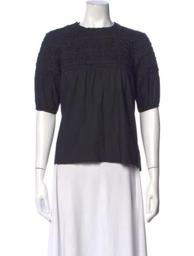 Pre-owned Merlette Crew Neck Short Sleeve Blouse In Blue
