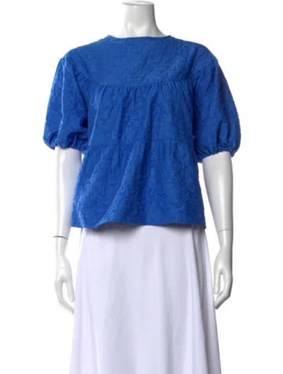 Pre-owned Merlette Crew Neck Short Sleeve Blouse In Blue