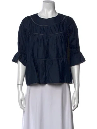 Pre-owned Merlette Crew Neck Short Sleeve Blouse In Blue