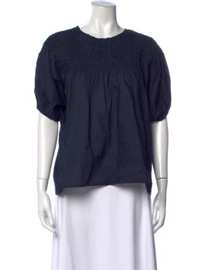 Pre-owned Merlette Crew Neck Short Sleeve Blouse In Blue