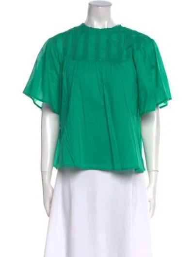 Pre-owned Merlette Crew Neck Short Sleeve Blouse In Green