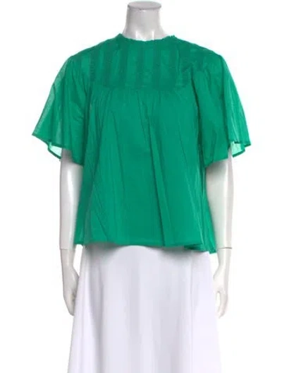Pre-owned Merlette Crew Neck Short Sleeve Blouse In Green