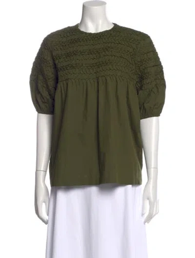Pre-owned Merlette Crew Neck Short Sleeve Blouse In Green