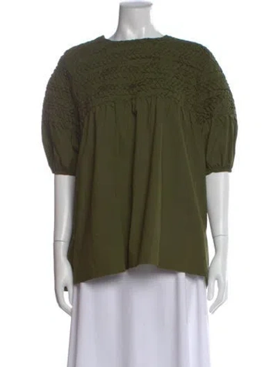 Pre-owned Merlette Crew Neck Short Sleeve Blouse In Green