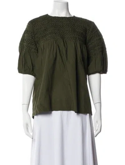 Pre-owned Merlette Crew Neck Short Sleeve Blouse In Green