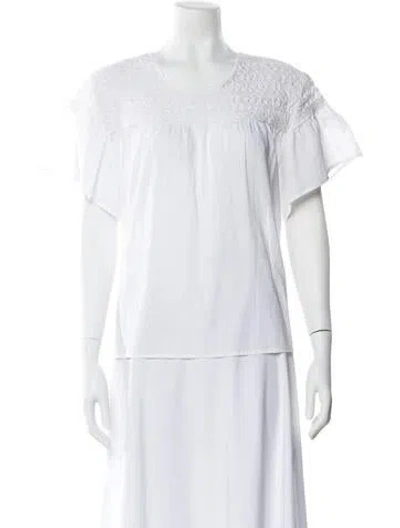 Pre-owned Merlette Crew Neck Short Sleeve Blouse In White