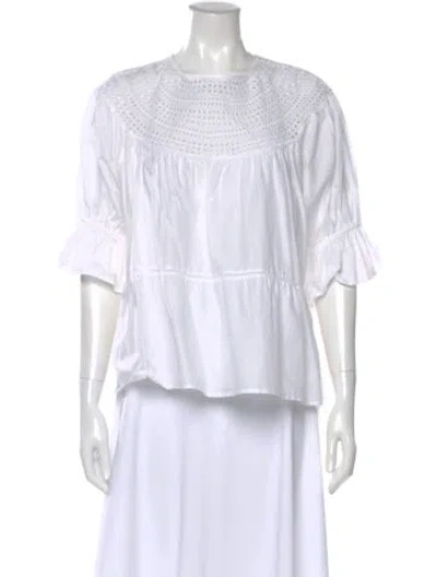 Pre-owned Merlette Crew Neck Short Sleeve Blouse In White