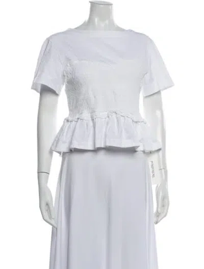 Pre-owned Merlette Crew Neck Short Sleeve Blouse In White