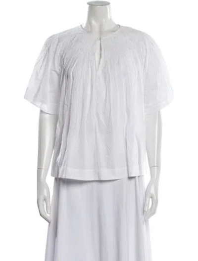 Pre-owned Merlette Crew Neck Short Sleeve Blouse In White