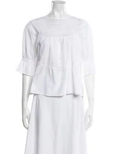 Pre-owned Merlette Crew Neck Short Sleeve Blouse In White