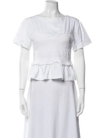 Pre-owned Merlette Crew Neck Short Sleeve Blouse In White