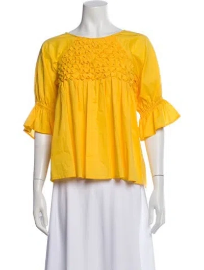 Pre-owned Merlette Crew Neck Short Sleeve Blouse In Yellow