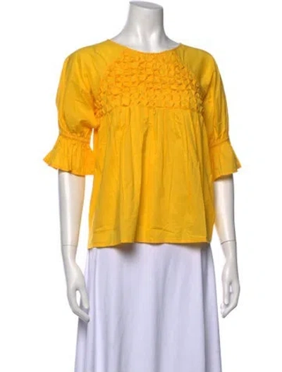 Pre-owned Merlette Crew Neck Short Sleeve Blouse In Yellow