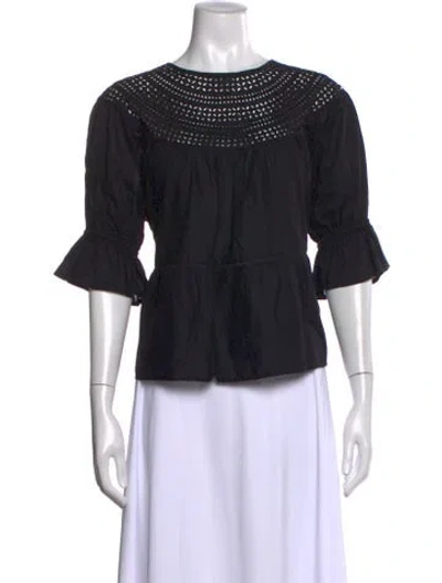 Pre-owned Merlette Crew Neck Three-quarter Sleeve Blouse In Black