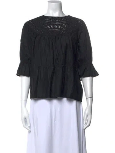 Pre-owned Merlette Crew Neck Three-quarter Sleeve Blouse In Black