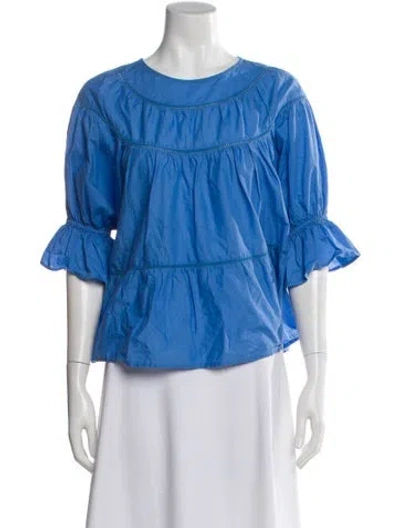 Pre-owned Merlette Crew Neck Three-quarter Sleeve Blouse In Blue
