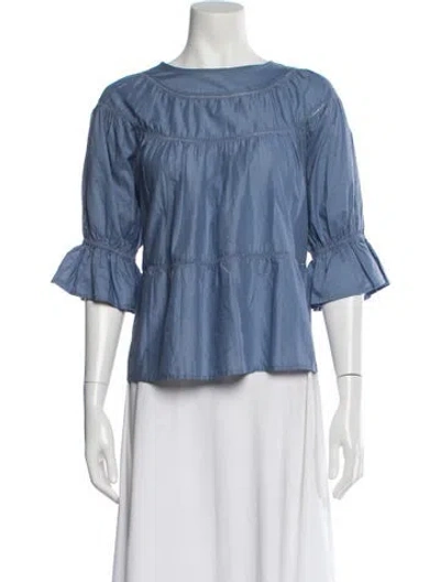 Pre-owned Merlette Crew Neck Three-quarter Sleeve Blouse In Blue