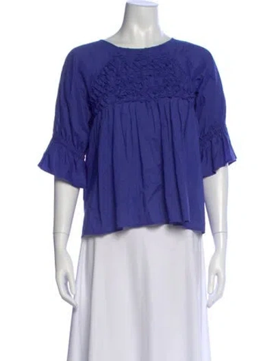 Pre-owned Merlette Crew Neck Three-quarter Sleeve Blouse In Blue