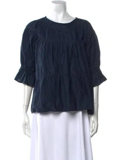 Pre-owned Merlette Crew Neck Three-quarter Sleeve Blouse In Blue