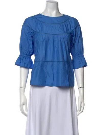 Pre-owned Merlette Crew Neck Three-quarter Sleeve Blouse In Blue
