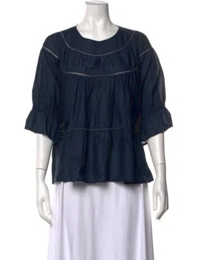 Pre-owned Merlette Crew Neck Three-quarter Sleeve Blouse In Blue