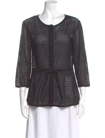 Pre-owned Merlette Crew Neck Three-quarter Sleeve Blouse In Gray
