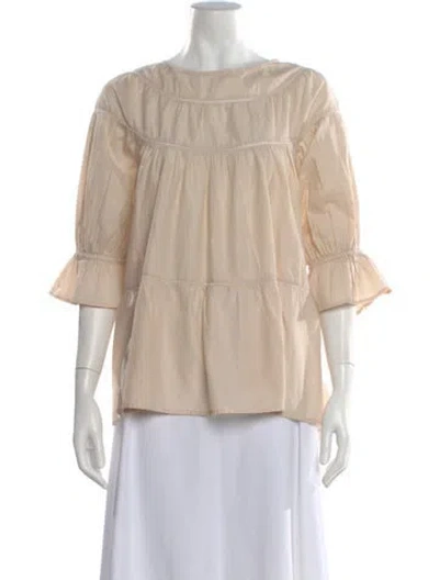 Pre-owned Merlette Crew Neck Three-quarter Sleeve Blouse In Neutral