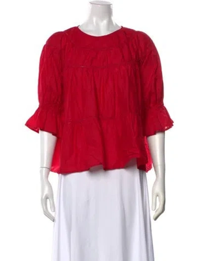 Pre-owned Merlette Crew Neck Three-quarter Sleeve Blouse In Pink