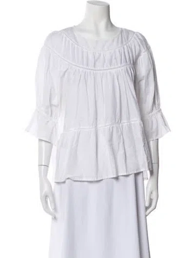 Pre-owned Merlette Crew Neck Three-quarter Sleeve Blouse In White