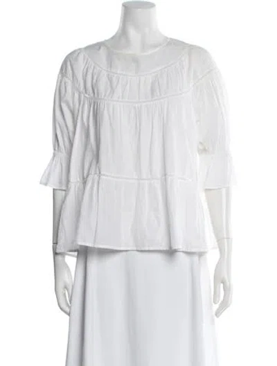 Pre-owned Merlette Crew Neck Three-quarter Sleeve Blouse In White