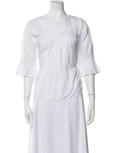 Pre-owned Merlette Crew Neck Three-quarter Sleeve Blouse In White