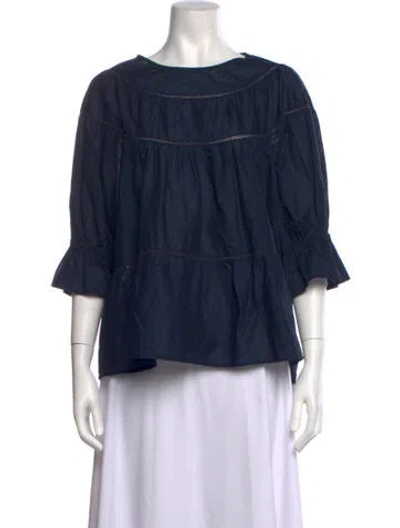 Pre-owned Merlette Crew Neck Three-quarter Sleeve Top In Blue