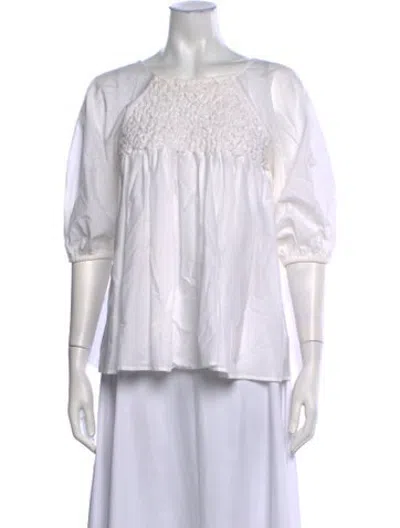 Pre-owned Merlette Crew Neck Three-quarter Sleeve Top In White