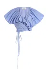Merlette Elles Cotton Chambray Wrap Top In Blue