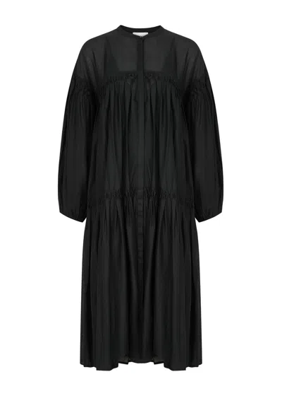 Merlette Elysium Tiered Cotton Midi Dress In Black