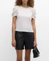 Merlette Ember Ruched-sleeve Jersey Top In White