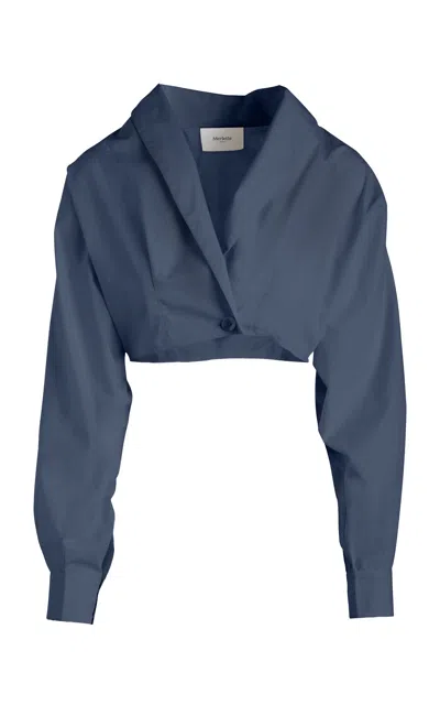 Merlette Eterna Cotton Poplin Top In Navy