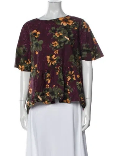 Pre-owned Merlette Floral Print Bateau Neckline Blouse In Multi