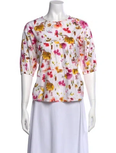 Pre-owned Merlette Floral Print Bateau Neckline Blouse In Multi