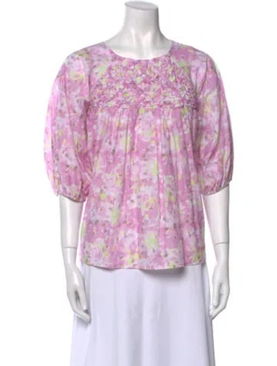 Pre-owned Merlette Floral Print Bateau Neckline Blouse In Pink