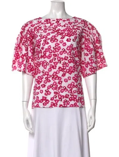 Pre-owned Merlette Floral Print Bateau Neckline Blouse In Pink